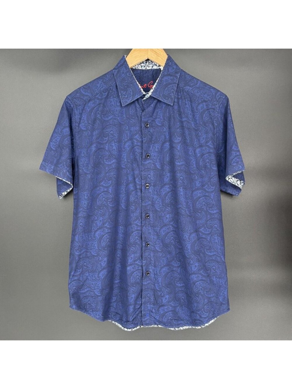 Robert Graham Paisley Jacquard Button Up Shirt M Blue Short Sleeve Classic Fit